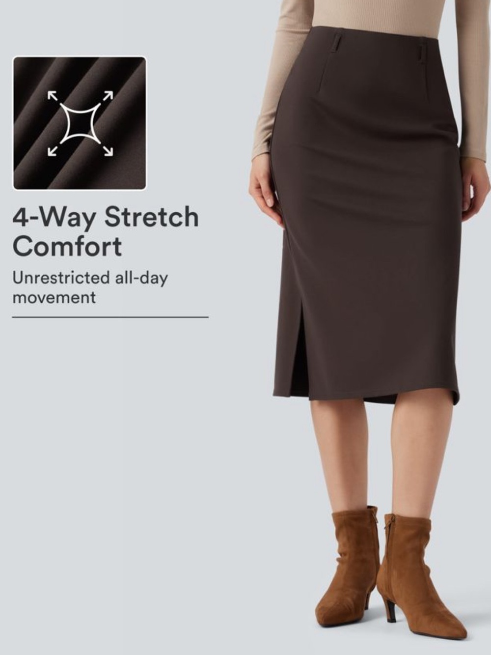 HALARA Wear-Resistant High Waisted Split Midi Ponte Roma Work Skirt